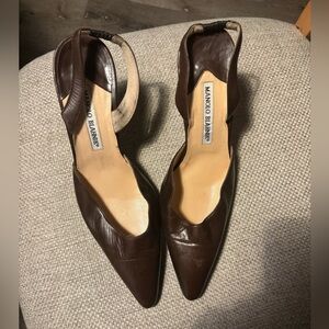 Manolo Blahnik Dark Brown Leather Heels